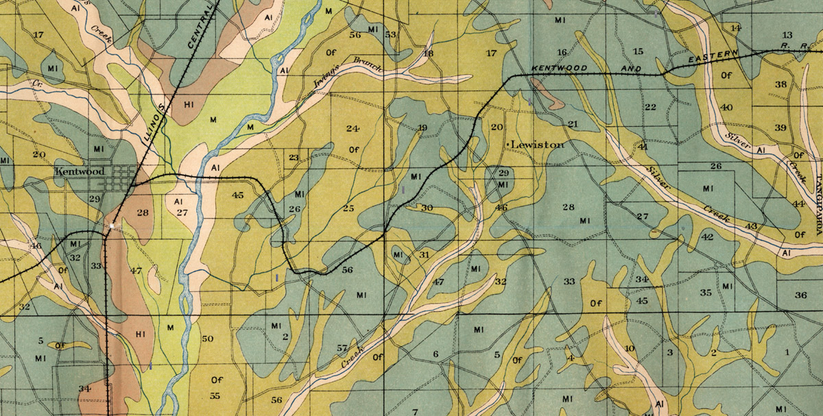 Kentwood & Eastern Railway Company (La.), Map Showing Route West of Kentwood in 1905.