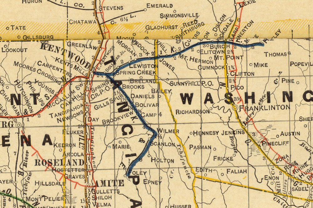 Kentwood & Eastern Railway (La.), Map Showing Route in 1913.