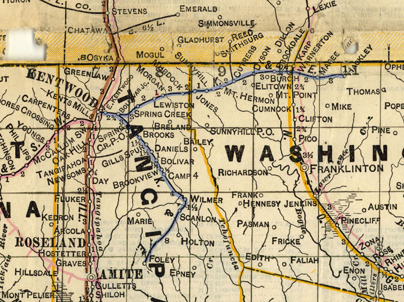 Kentwood & Eastern Railway (La.), Map Showing Route in 1914.