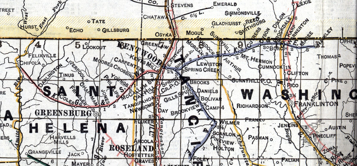 Kentwood & Eastern Railway (La.), Map Showing Route in 1920.