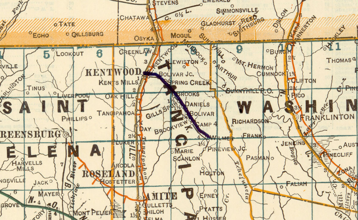 Kentwood & Eastern Railway (La.), Map Showing Route in 1922.