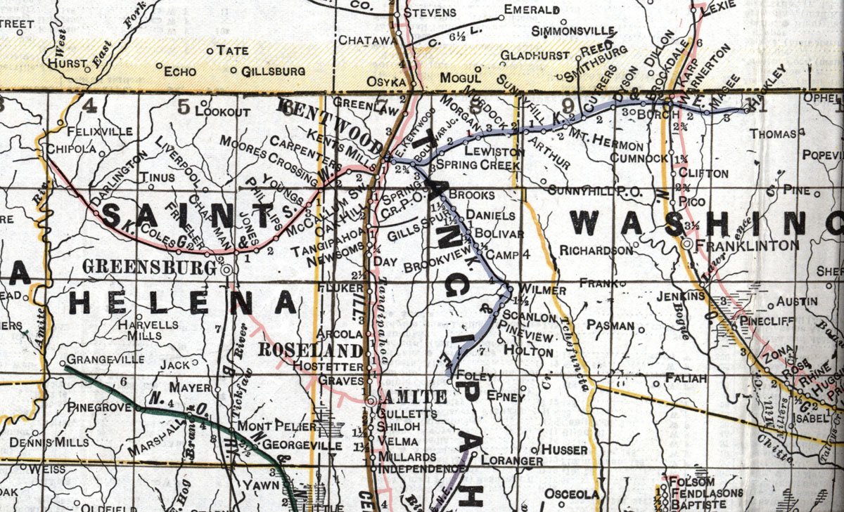 Kentwood, Greensburg & Southwestern Railroad (La.) , Map Showing Route in 1920.