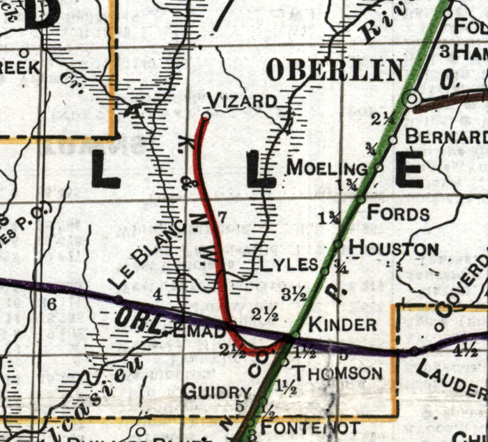 Kinder & Northwestern Railroad Company (La.), Map Showing Route in 1920.