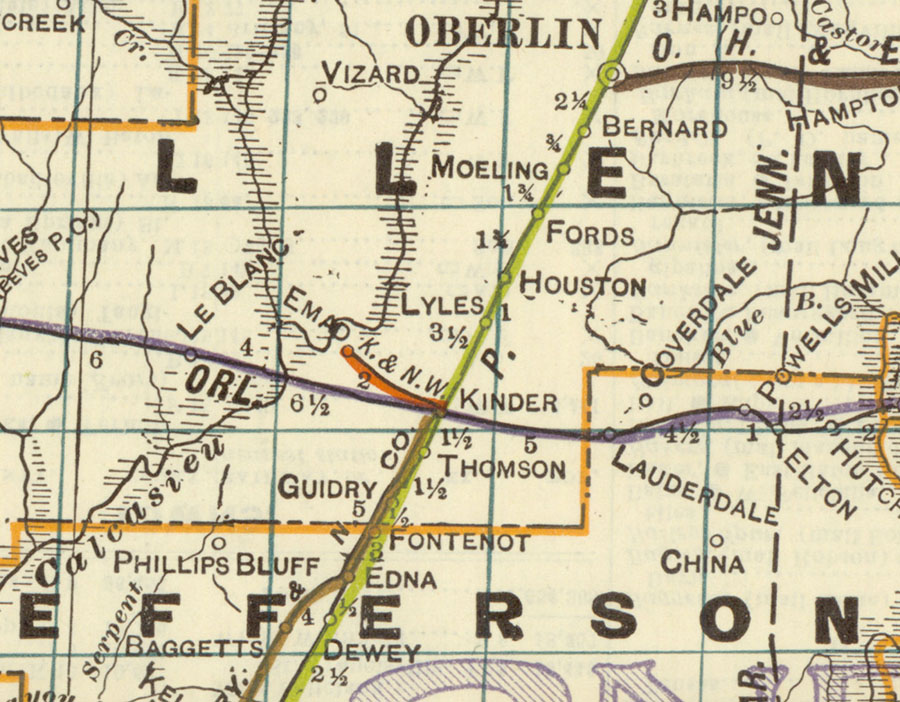 Kinder & Northwestern Railroad Company (La.), Map Showing Route in 1922.