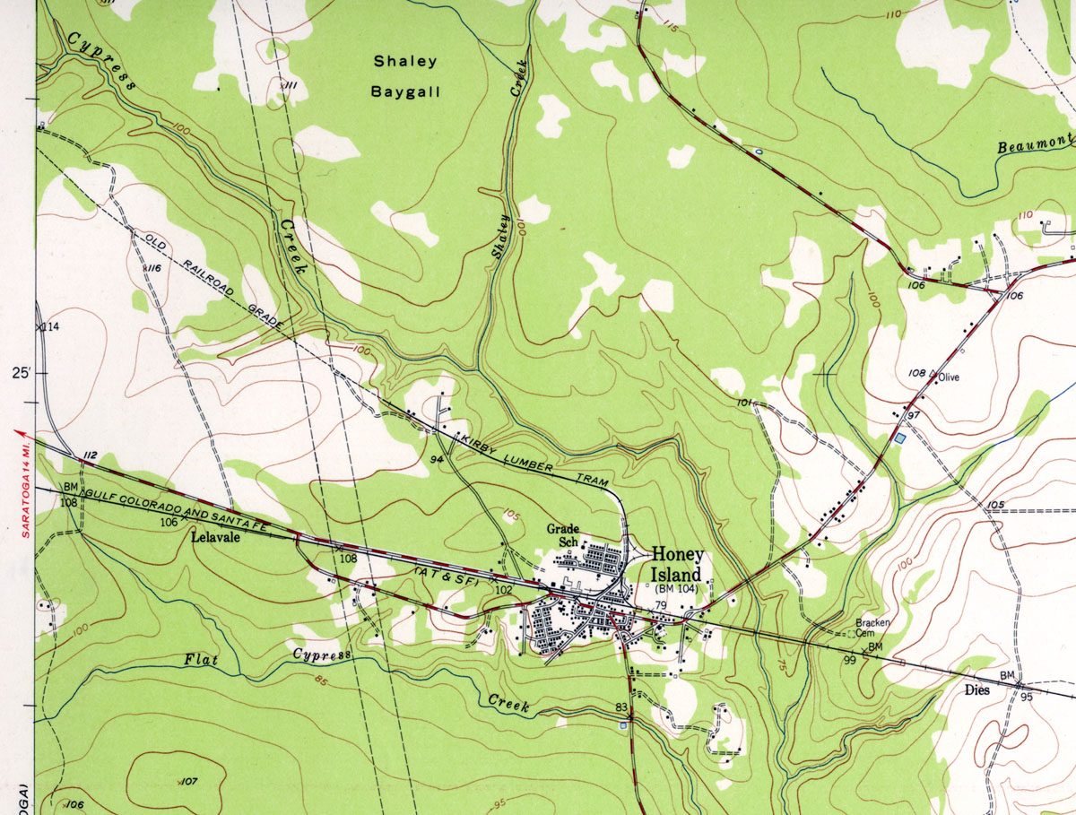 Kirby Lumber Company at Honey Island (Tex.), Map Showing Tram in 1955.