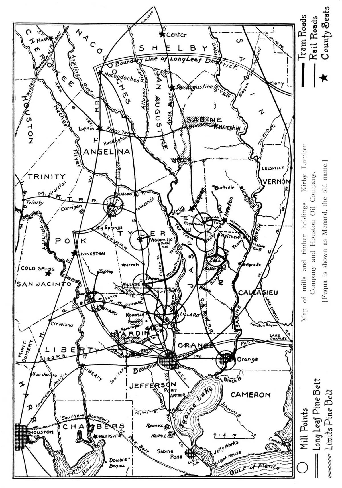 Kirby Lumber Company (Tex.), Reference Map of Mills and Trams in Texas in 1902.