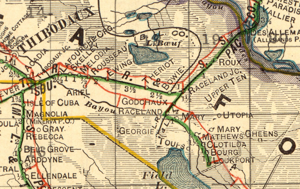 LaFourche, Raceland & Lockport Railroad Company (La.), Map Showing Route in 1913.