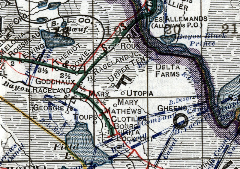 LaFourche, Raceland & Lockport Railroad Company (La.), Map Showing Route in 1920.