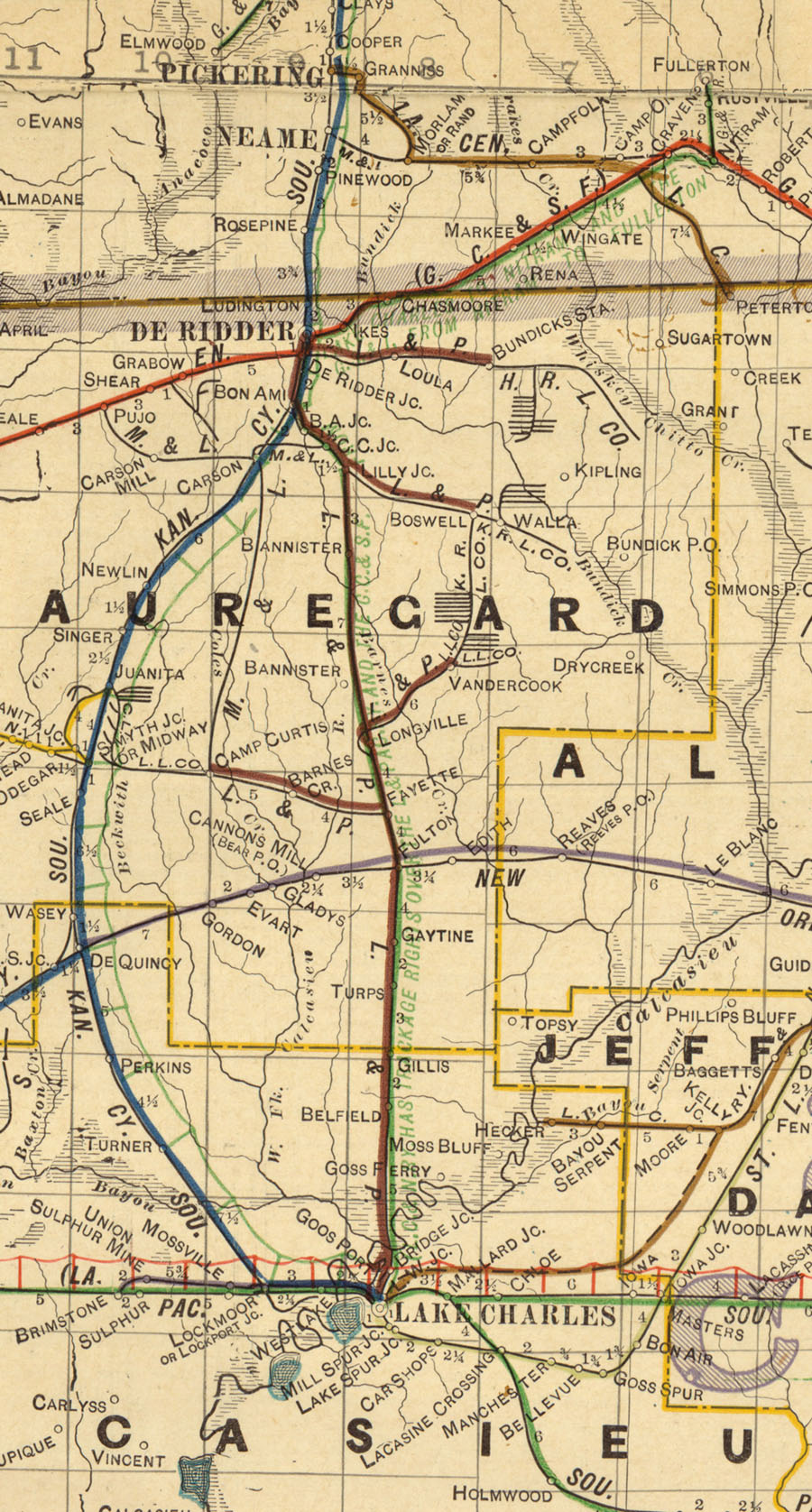 Lake Charles & Northern Railroad Company (La.), Map Showing Route in 1913.