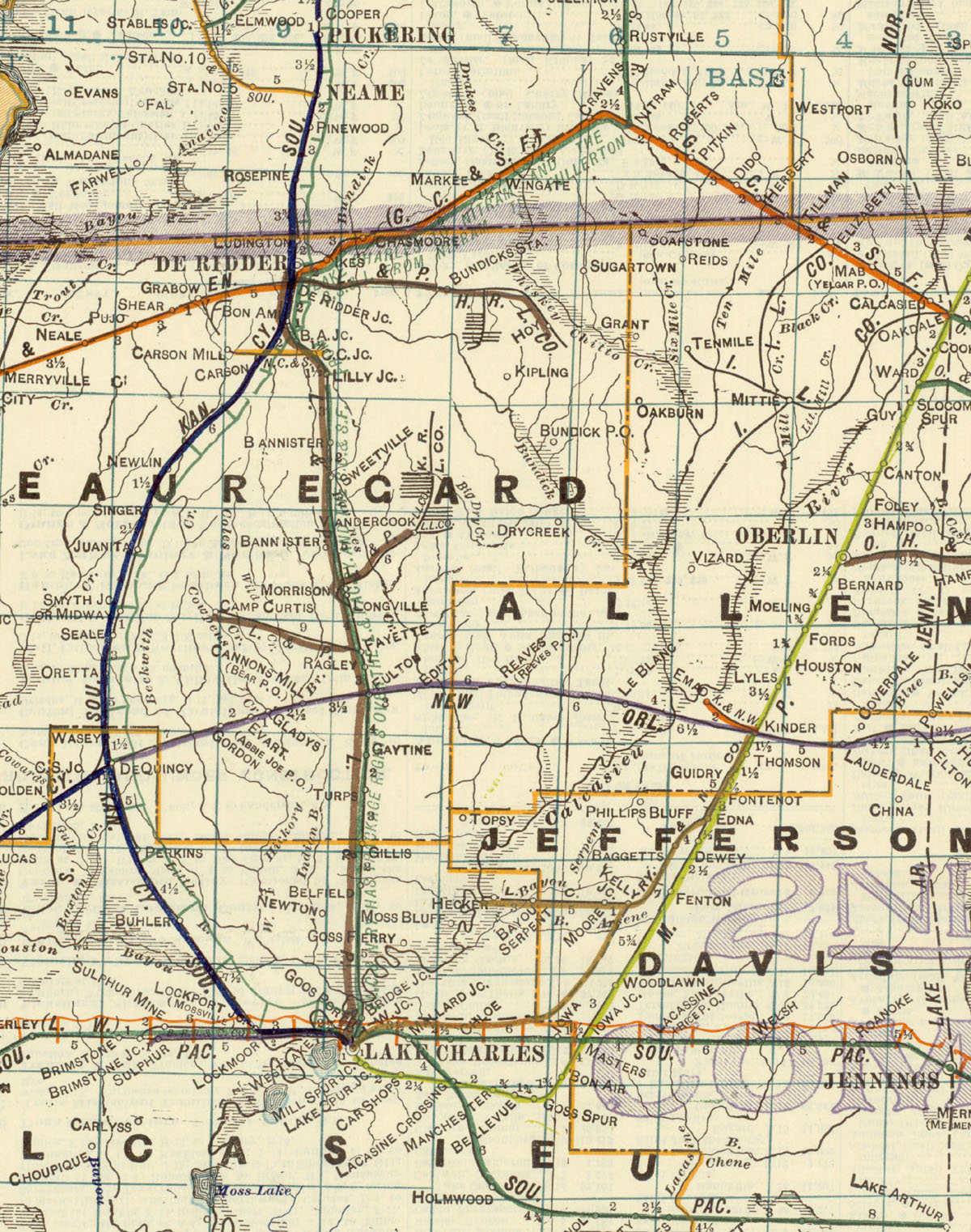 Lake Charles & Northern Railroad Company (Calcasieu and Beauregard Parishes, La.), Map Showing Route in 1922.