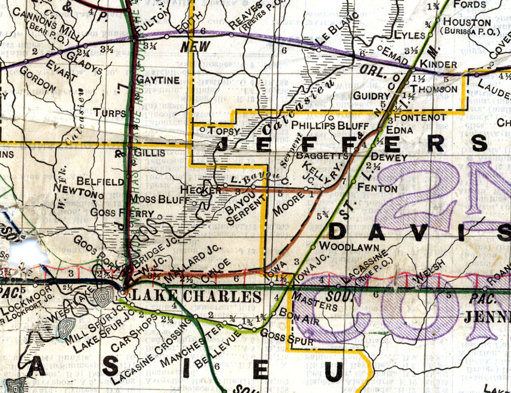 Lake Charles Railway & Navigation Company (La.), Map Showing Route in 1914.