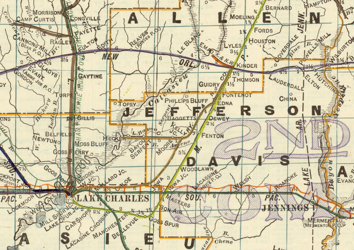 Lake Charles Railway & Navigation Company (La.), Map Showing Route in 1922.