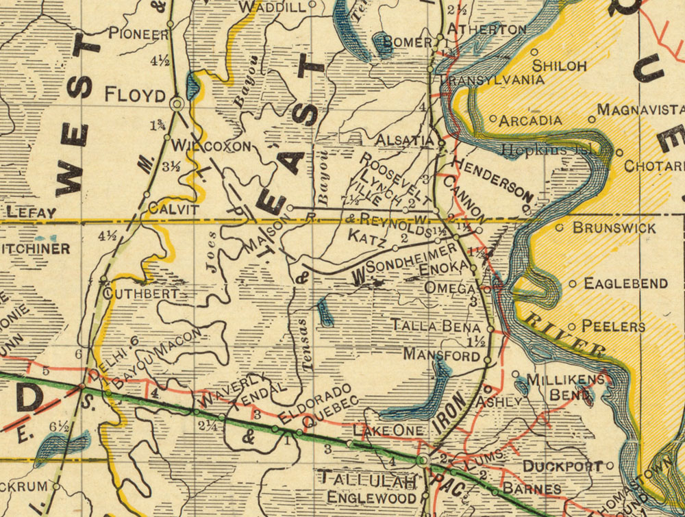 Lake Providence, Texarkana & Western Railroad Company (La.), Map Showing Route in 1913.