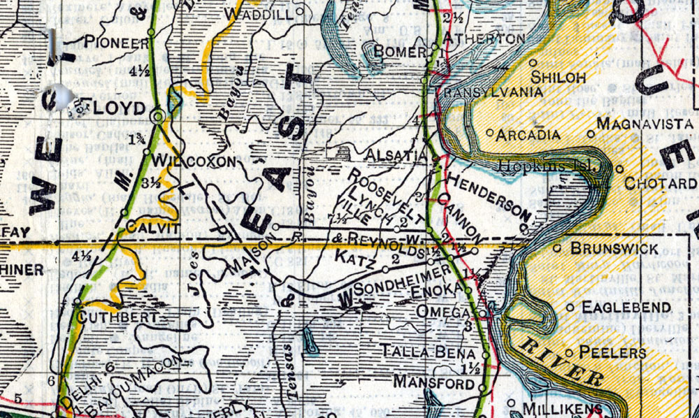 Lake Providence, Texarkana & Western Railroad Company (La.), Map Showing Route in 1914.