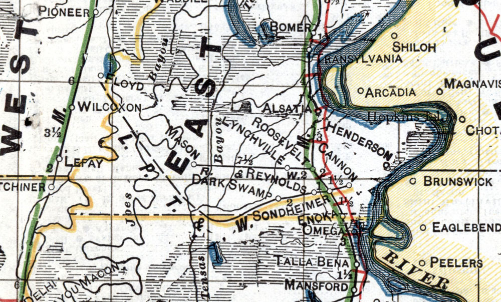 Lake Providence, Texarkana & Western Railroad Company (La.), Map Showing Route in 1920.