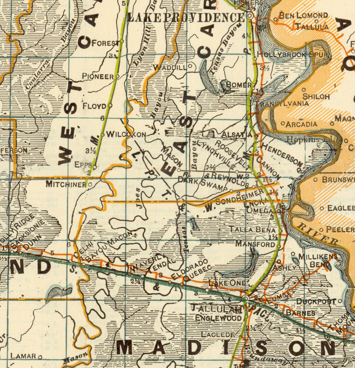 Lake Providence, Texarkana & Western Railroad Company (La.), Map Showing Route in 1922.