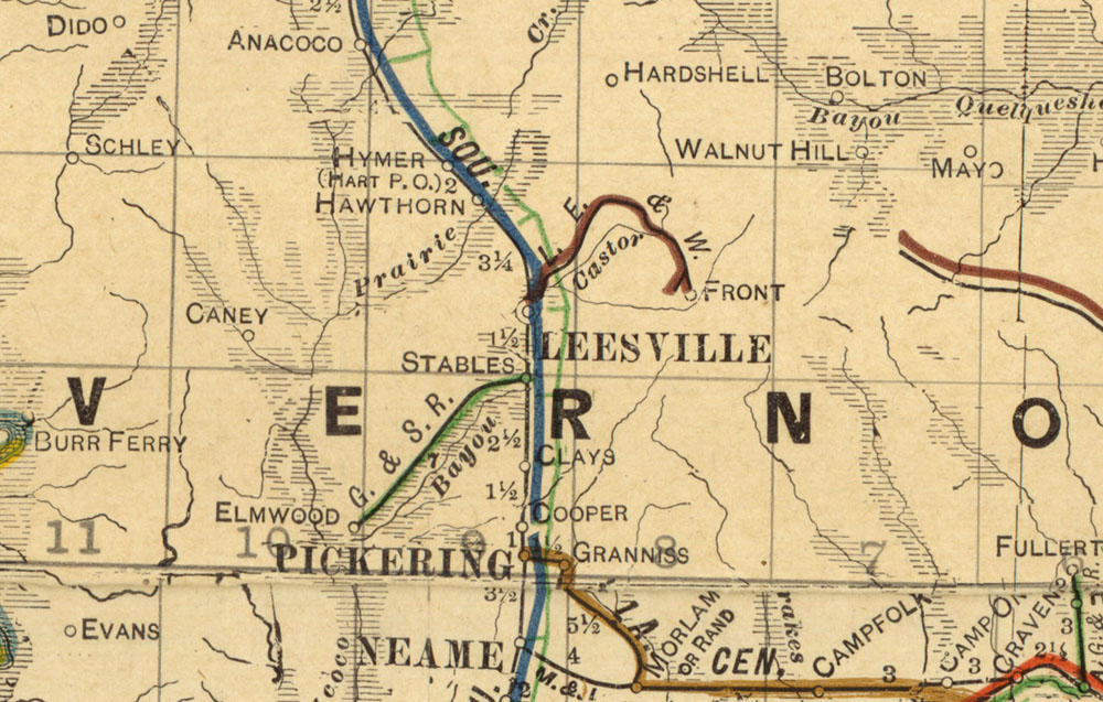 Leesville East & West Railroad Company (La.), Map Showing Route in 1913.