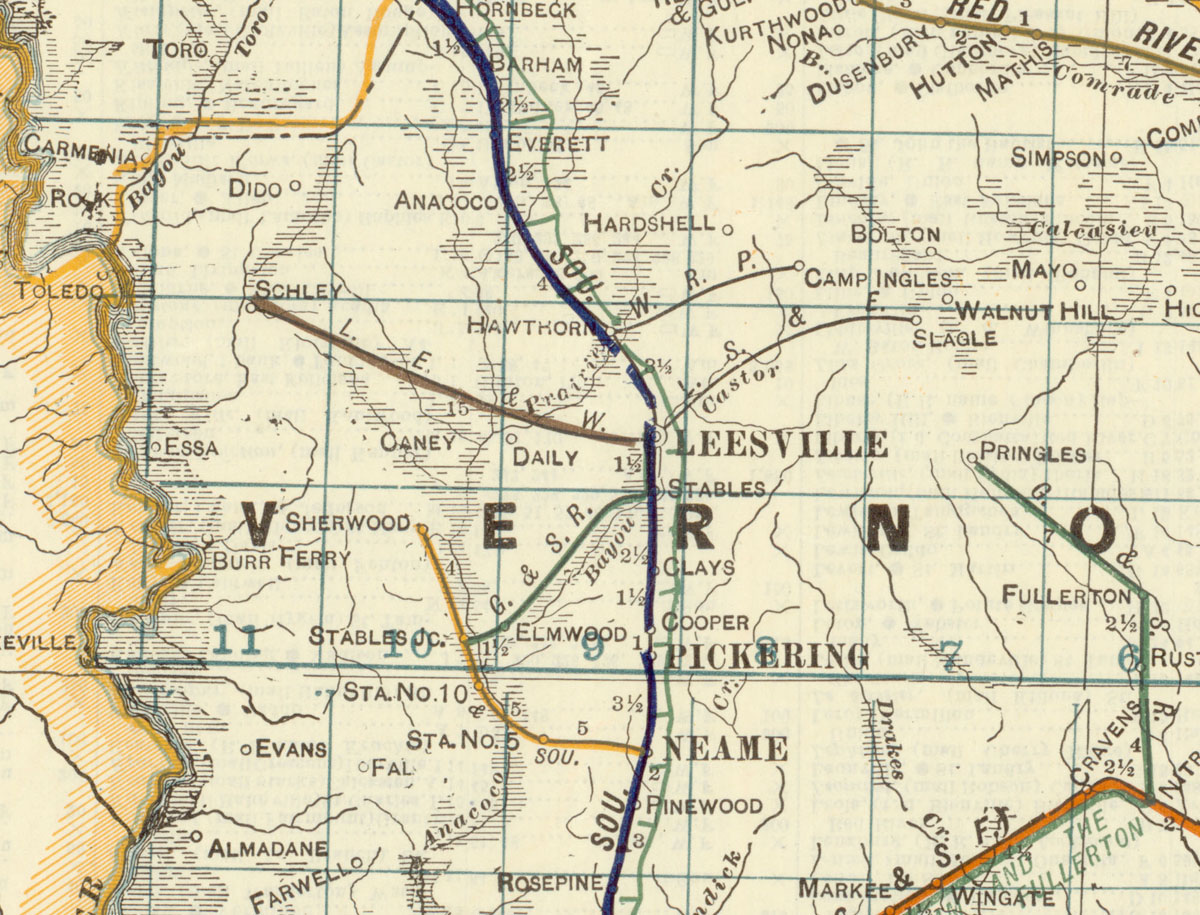 Leesville East & West Railroad Company (La.), Map Showing Route in 1922.