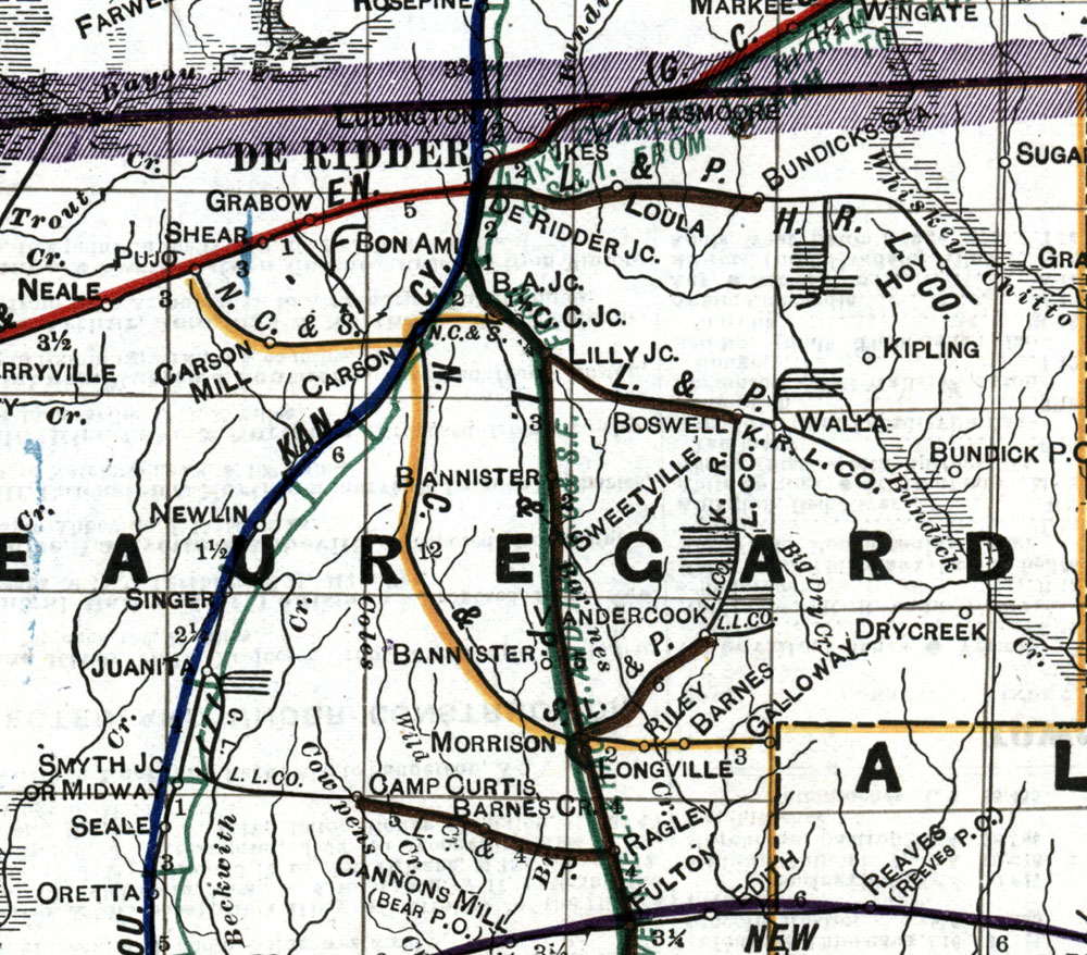 Longville Lumber Company (La.), Map Showing Tram in 1920.