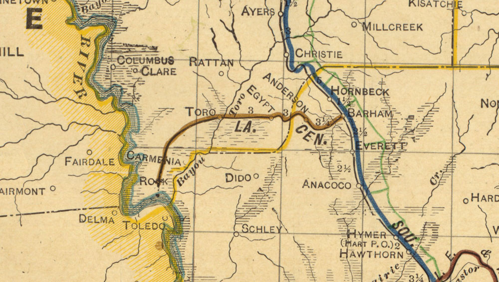 Louisiana Central Railroad Company at Barham, La. Map Showing Route in 1913.