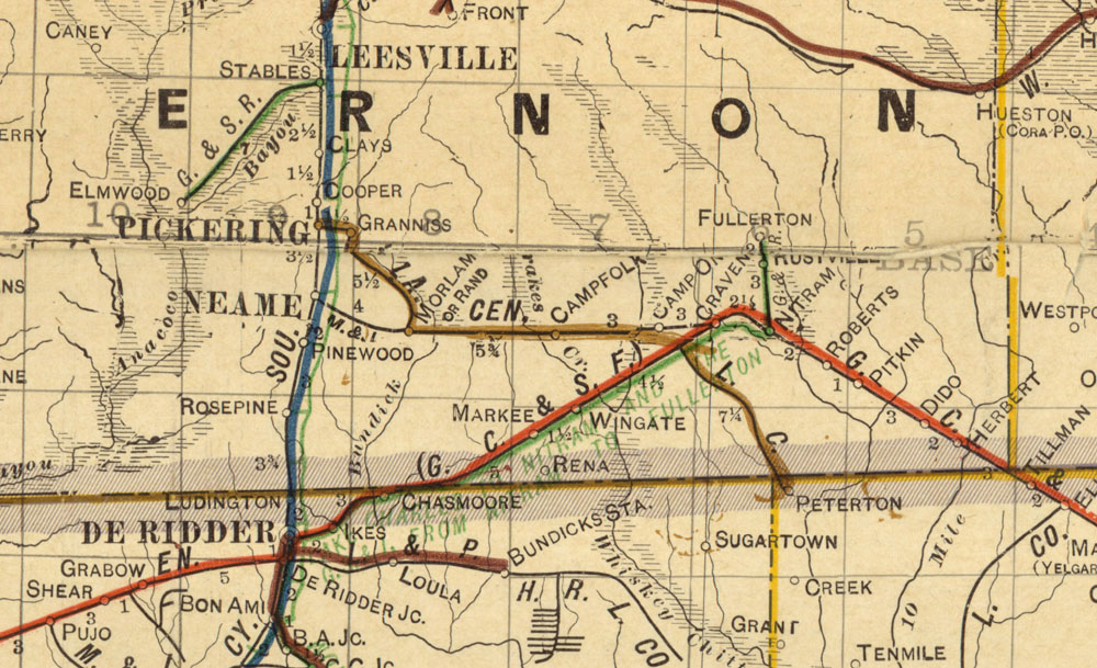 Louisiana Central Railroad Company at Pickering, La. Map Showing Route in 1913.
