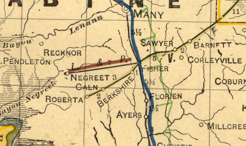 Louisiana & Pacific Railway Company at Fisher, La., Map Showing Route in 1913.