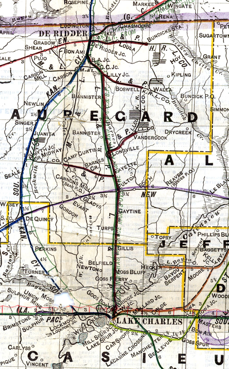 Louisiana & Pacific Railway Company (La.), Map Showing Route in 1914.