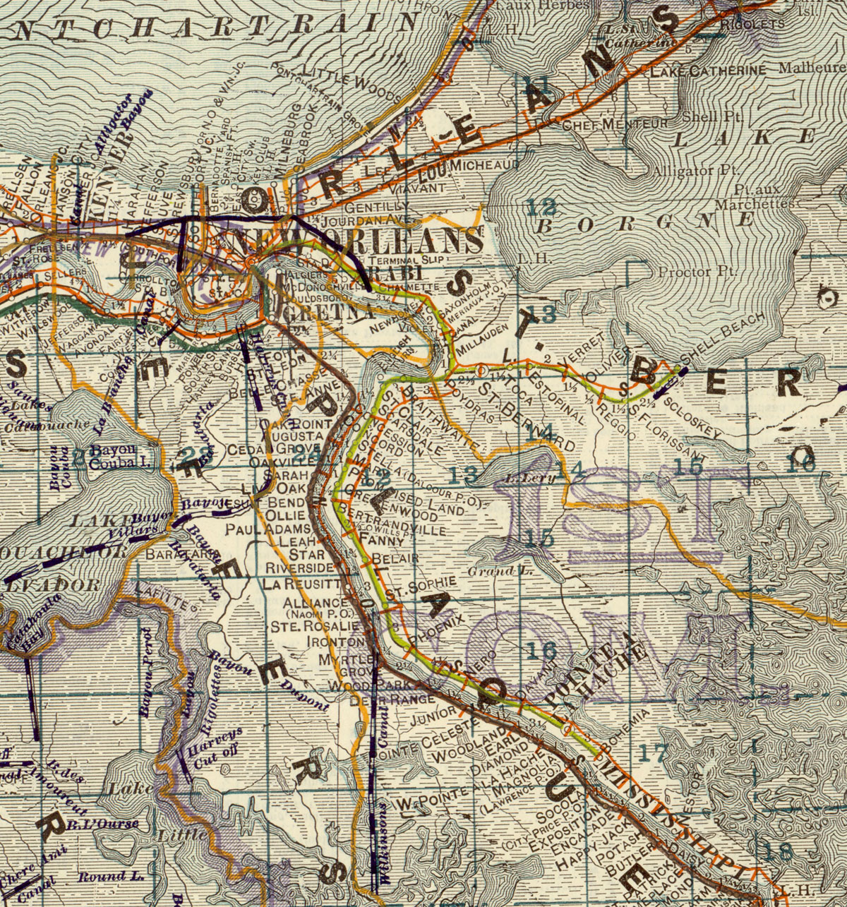 Louisiana Southern Railway Company (La.), Map Showing Route in 1922.