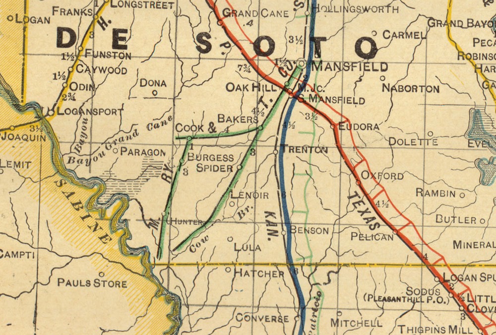 Mansfield Railway & Transportation Company (La.), Map Showing Route in 1913.
