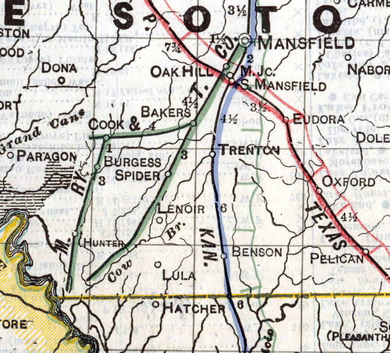 Mansfield Railway & Transportation Company (La.), Map Showing Route in 1914.