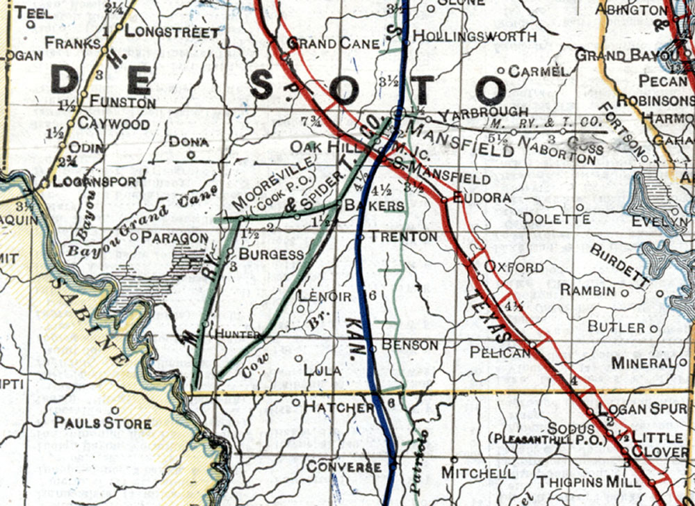 Mansfield Railway & Transportation Company (La.), Map Showing Route in 1920.