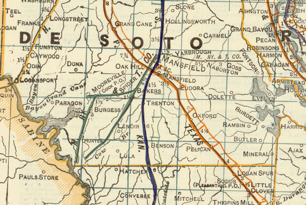 Mansfield Railway & Transportation Company (La.), Map Showing Route in 1922.