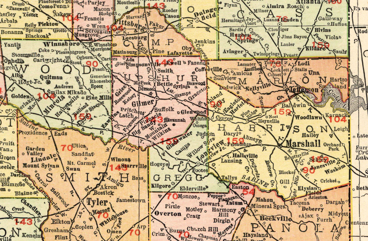 Marshall & East Texas Railway Company (Tex.), Map Showing Route in 1912.