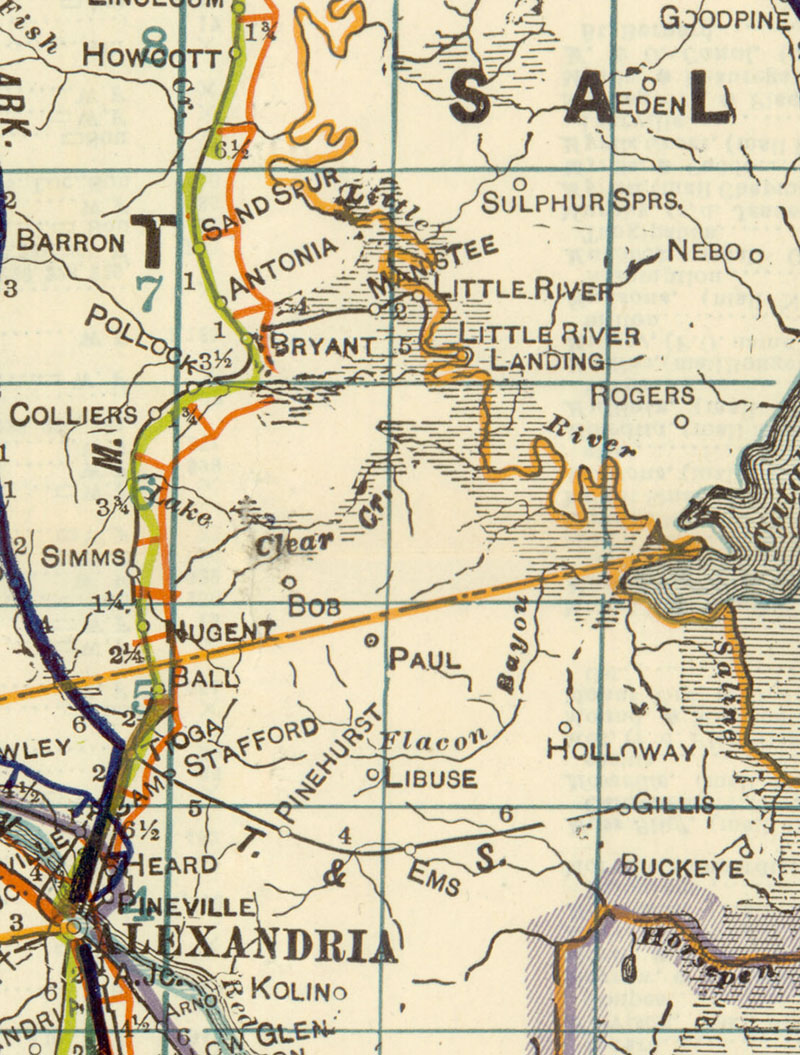 Mill Creek & Little River Railway & Navigation Company (La.), map showing route in 1922.