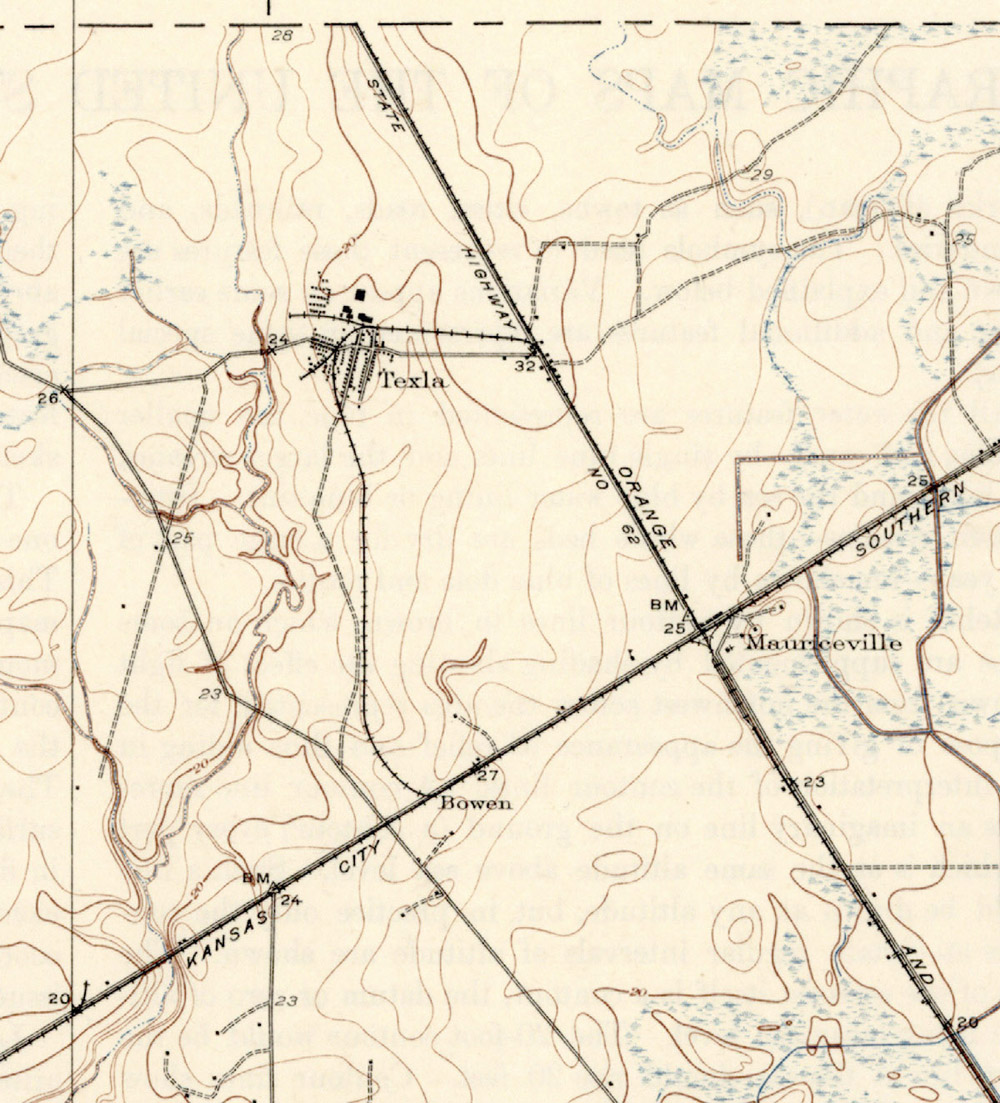 Miller-Link Lumber Company Tram at Texla, Map Showing Route in 1926.