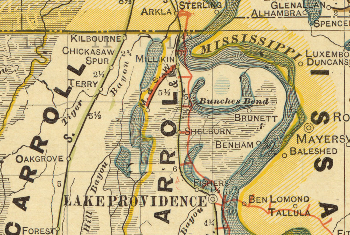 Milliken & Southwestern Railroad Company (La.), Map Showing Route in 1913.