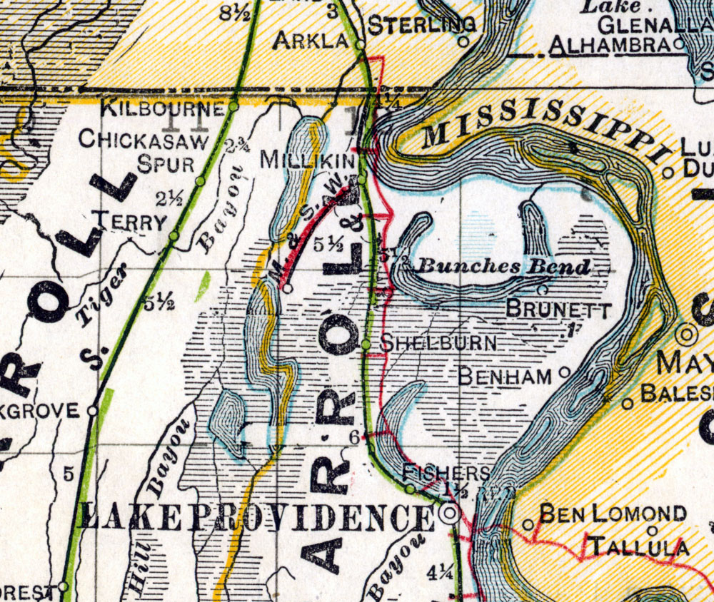 Milliken & Southwestern Railroad Company (La.), Map Showing Route in 1914.