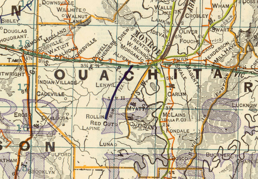 Monroe & Southwestern Railway Company (La.), Map Showing Route in 1922.