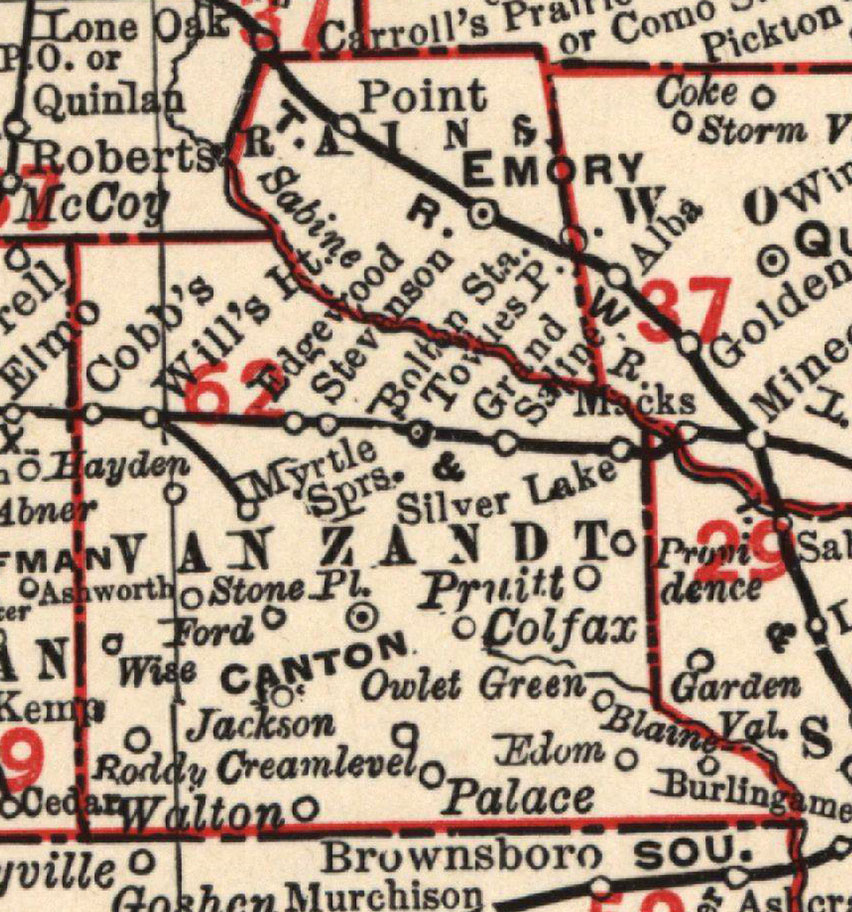 Myrtle Springs Short Line Railroad Company (Tex.), map showing proposed route in 1895.