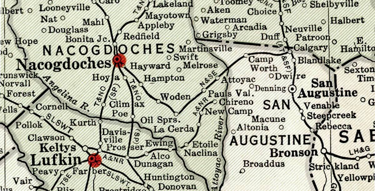Nacogdoches & Southeastern Railway Company (Tex.), Map Showing Route in 1937.