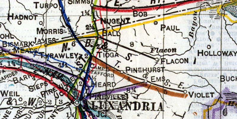 Natchez, Ball & Shreveport Railway Company (La.), Map Showing Route in 1914.