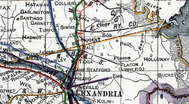 Natchez, Ball & Shreveport Railway Company (La.), Map Showing Route in 1920.