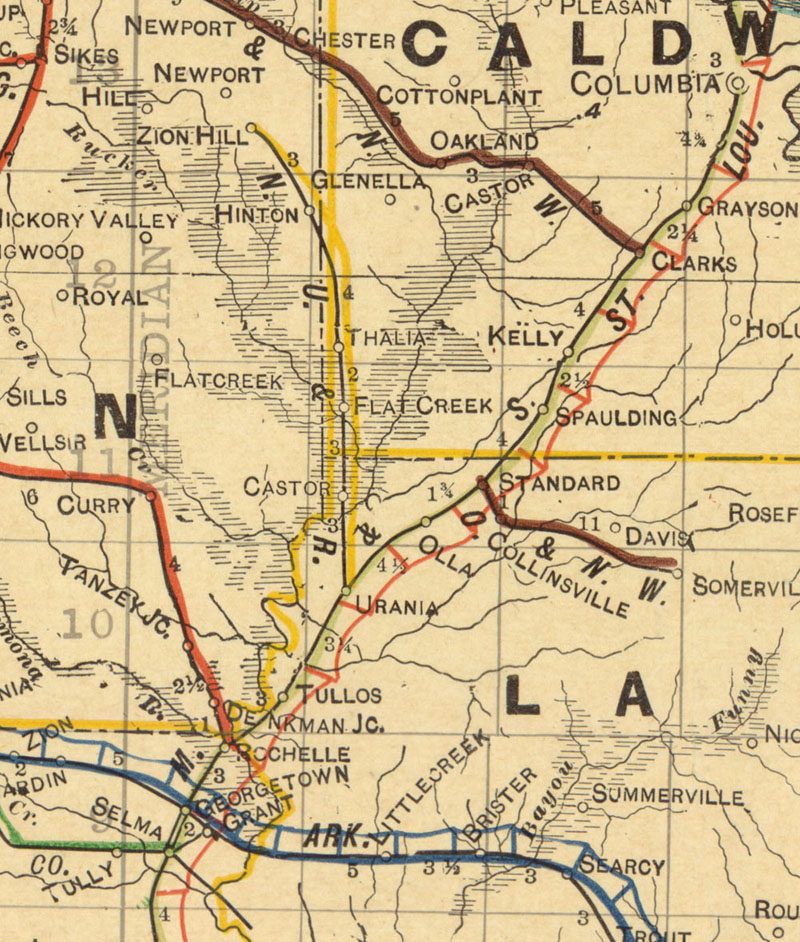 Natchez, Urania & Ruston Railway Company (La.), Map Showing Route in 1913.