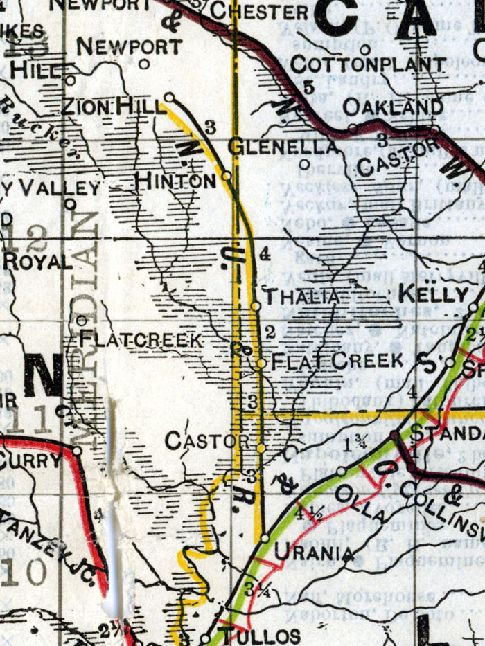 Natchez, Urania & Ruston Railway Company (La.), Map Showing Route in 1914.