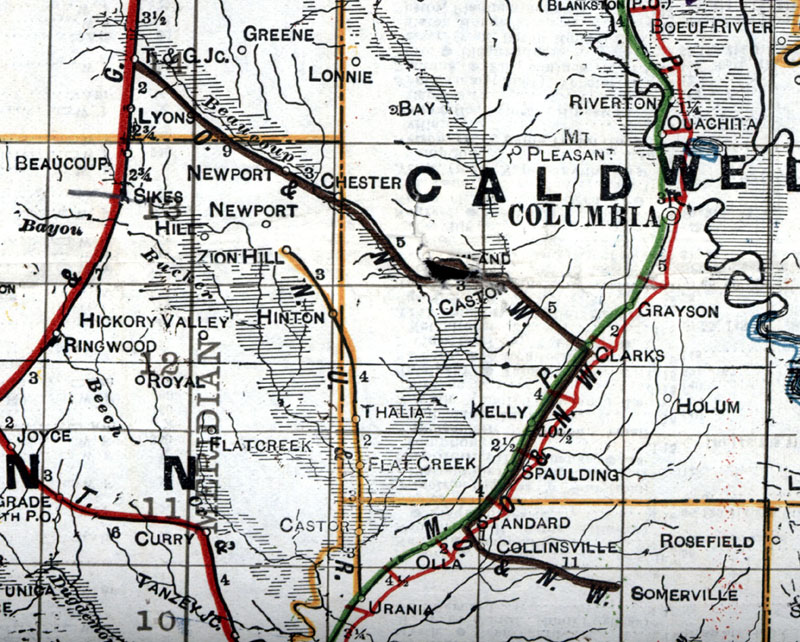 Natchez, Urania & Ruston Railway Company (La.), Map Showing Route in 1920.