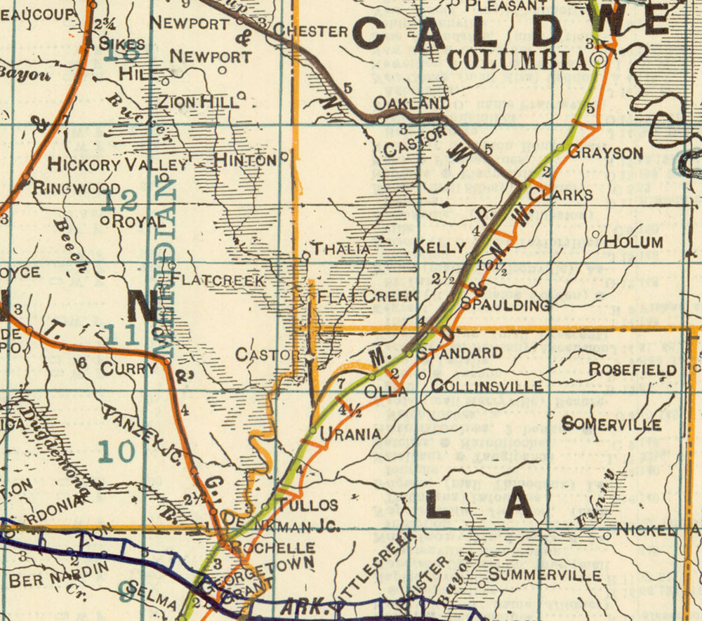 Natchez, Urania & Ruston Railway Company (La.), Map Showing Route in 1922.