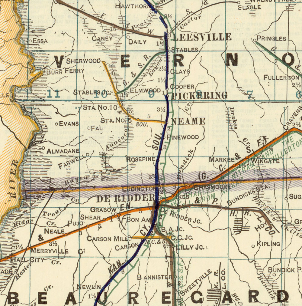 Neame, Carson & Southern Railway Company (La.), Map Showing Route in 1922.