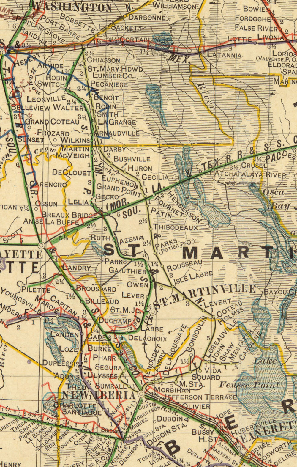 New Iberia & Northern Railroad Company, Map Showing Route in 1913.