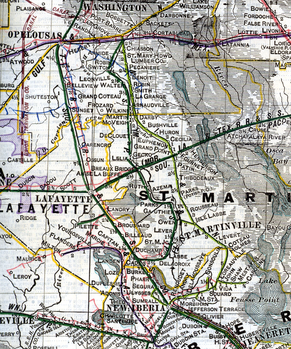 New Iberia & Northern Railroad Company, Map Showing Route in 1914.
