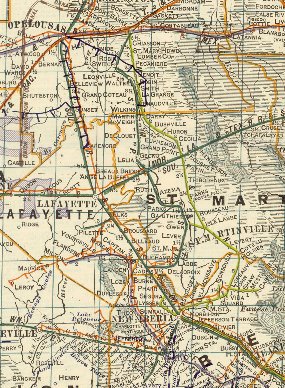 New Iberia & Northern Railroad Company, Map Showing Route in 1922.